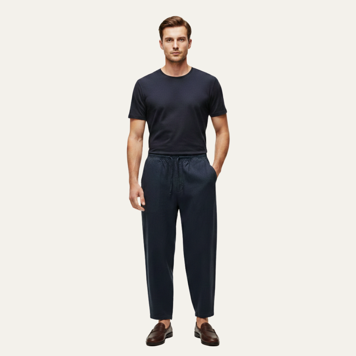 Axel | Men's Casual Loose Fit Linen Drawstring Pants White
