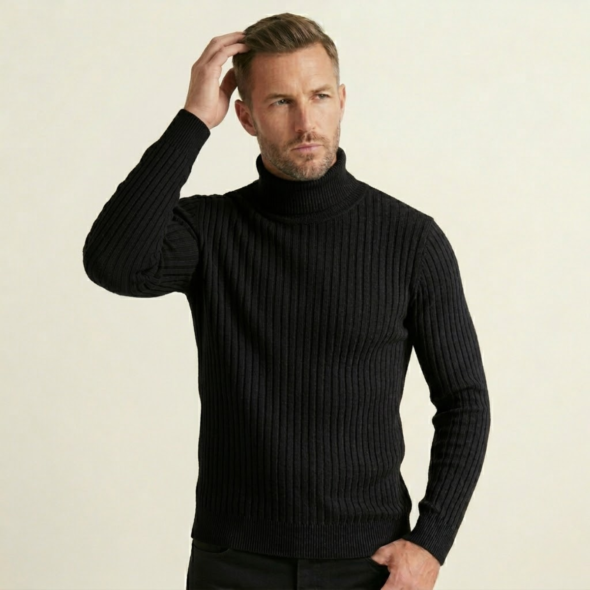 Jasper | Men's Turtleneck Ribbed Knit Sweater Gray