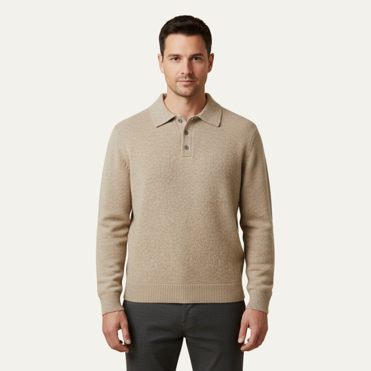 Bram | Men's Wool Sweater Brown Polo Collar