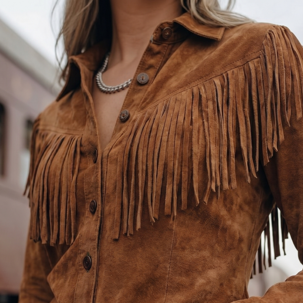 Dama Washington Demi women's fringe suede shirt jacket rust - view 7