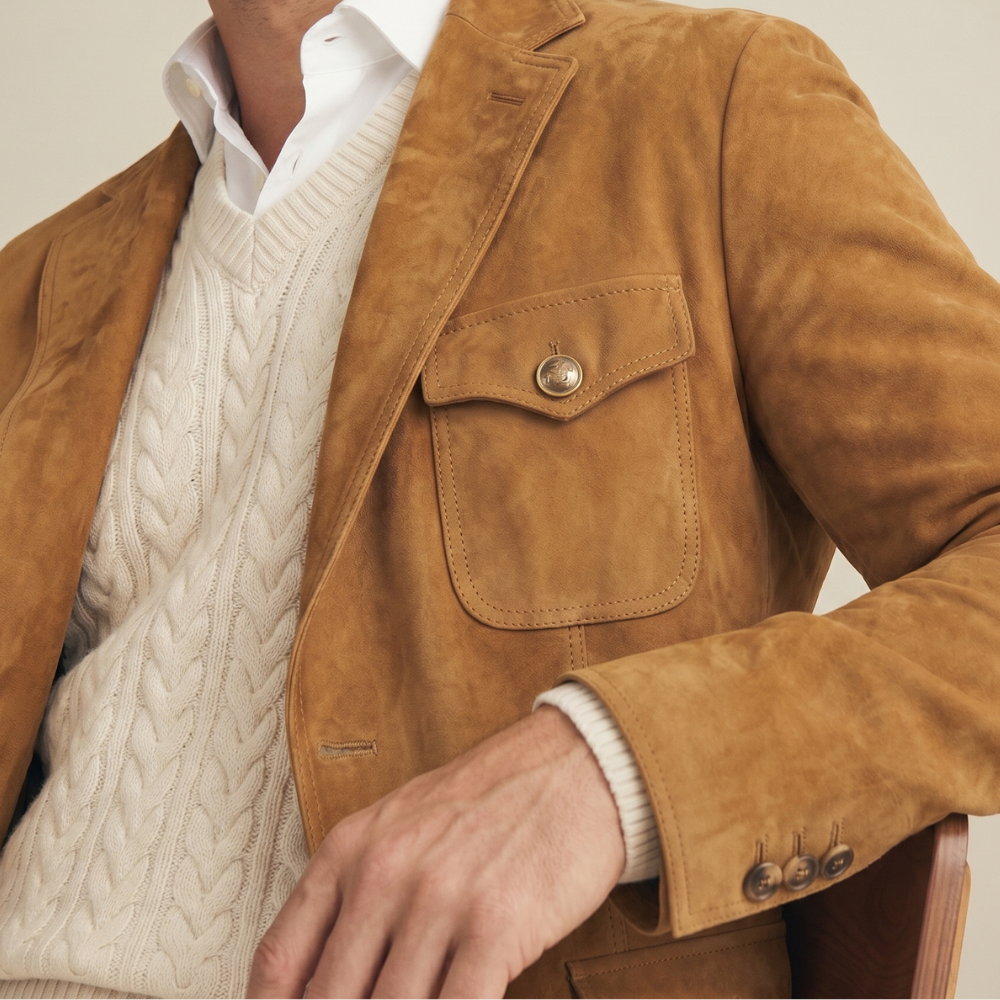 Dama Washington Rhys men's casual suede blazer tan with chest pockets - view 6