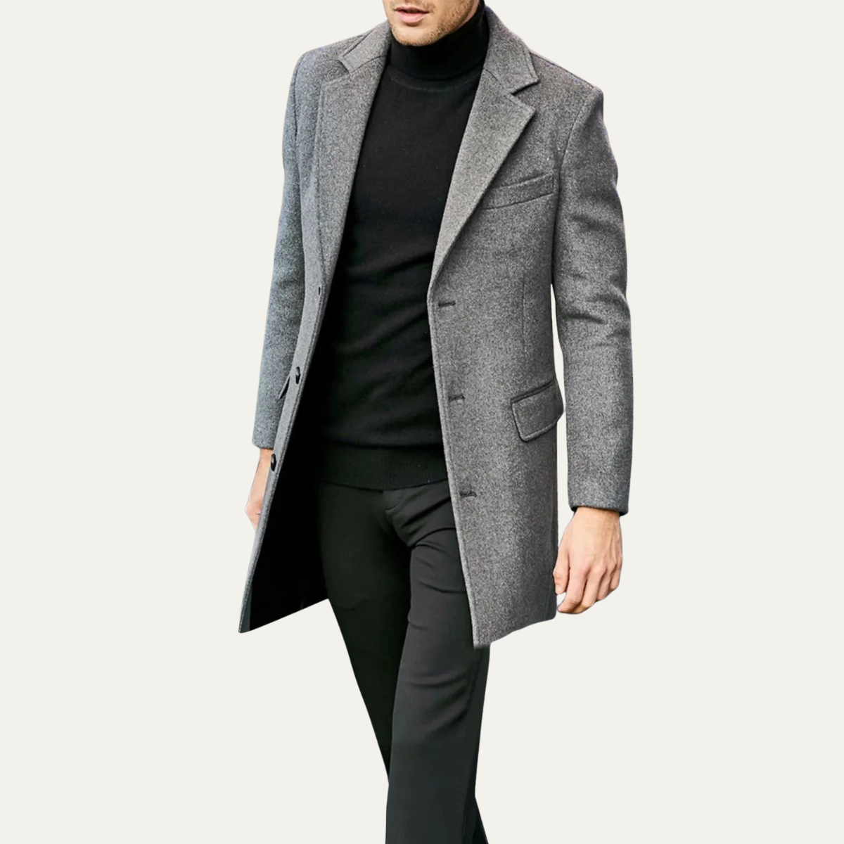 Voss | Men's Wool Overcoat Black Single Breasted