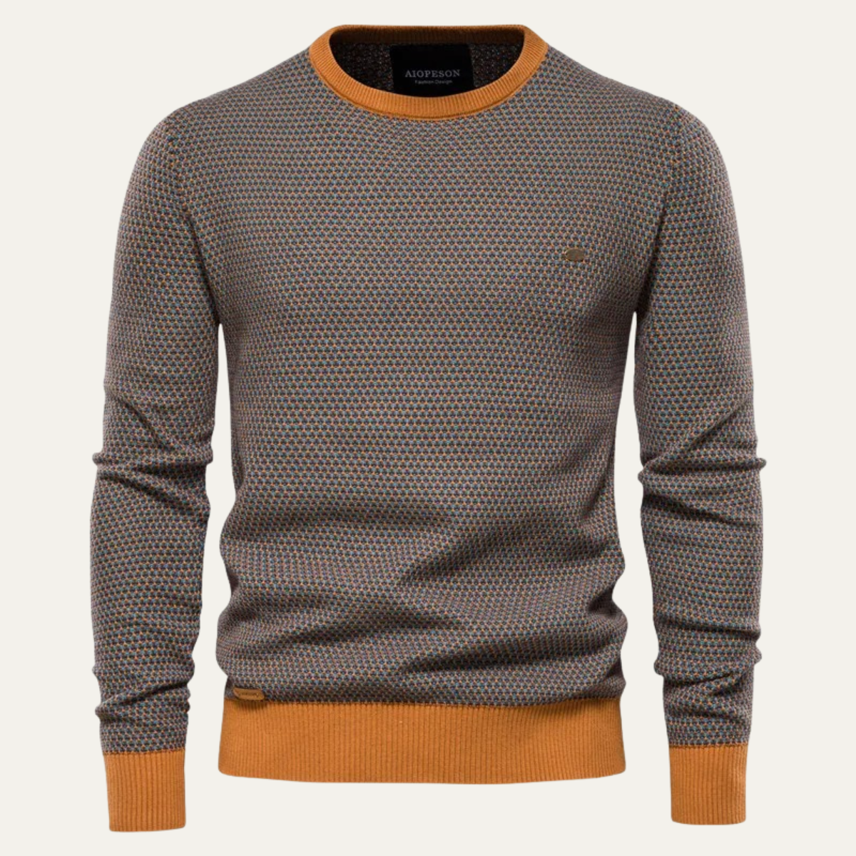 Voss | Men's Crew Neck Sweater Beige Knit Textured