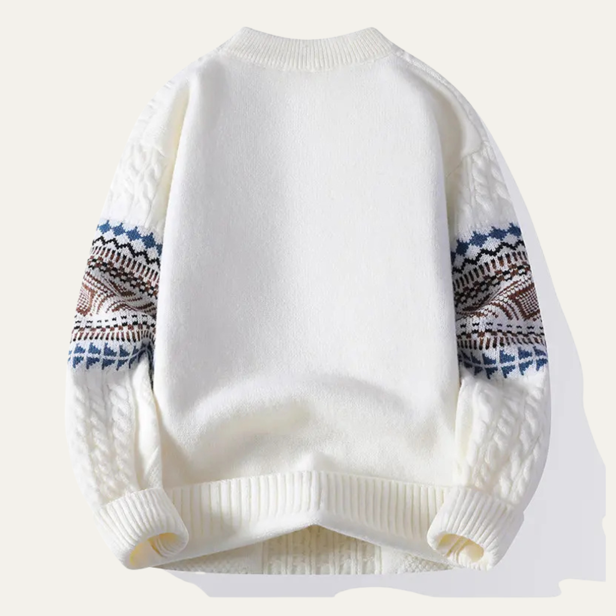 Eli | Men's Crew Neck Sweater Cream Cable Knit Nordic Pattern
