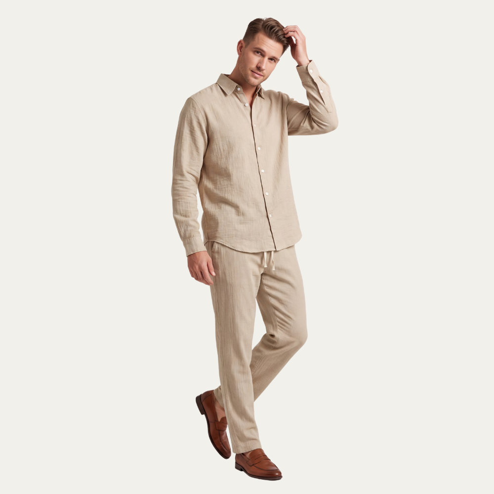 Rowan | Men's Linen Set Cream Oversized Shirt Pants