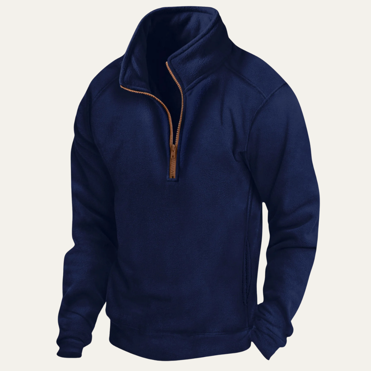 Beau | Men's Quarter Zip Fleece Sweater Beige Heathered
