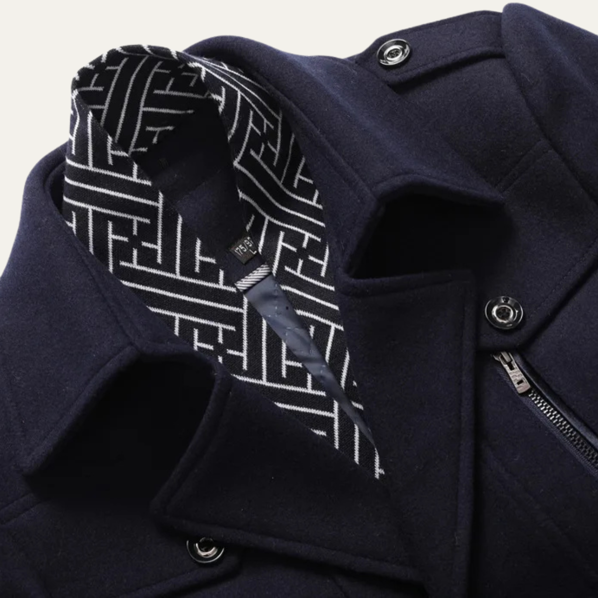 Axel | Men's Navy Wool Blend Trench Coat Lapel Collar
