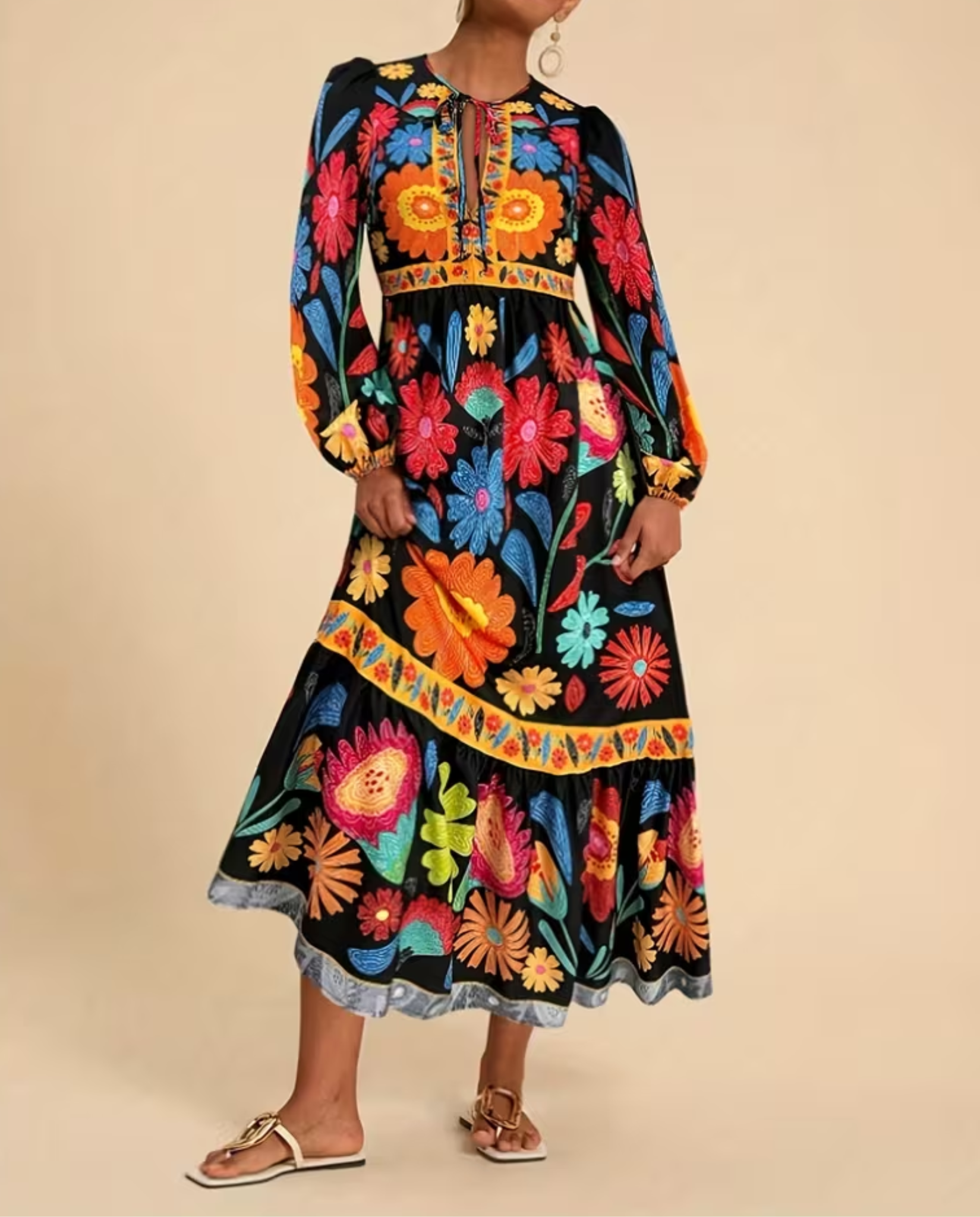 Rue | Women's Floral Maxi Dress Puff Long Sleeves