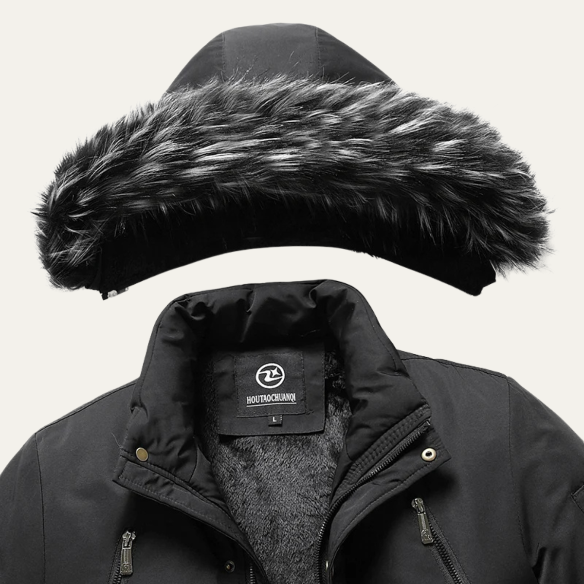Axel | Men's Puffer Coat Black Detachable Fur Hood