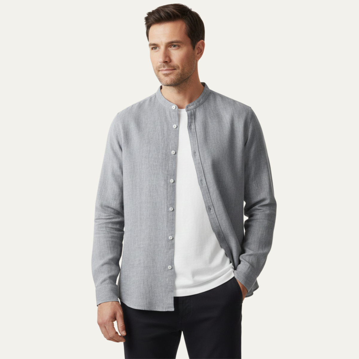 Bram | Men's Linen Shirt Cream Long Sleeve Button Up