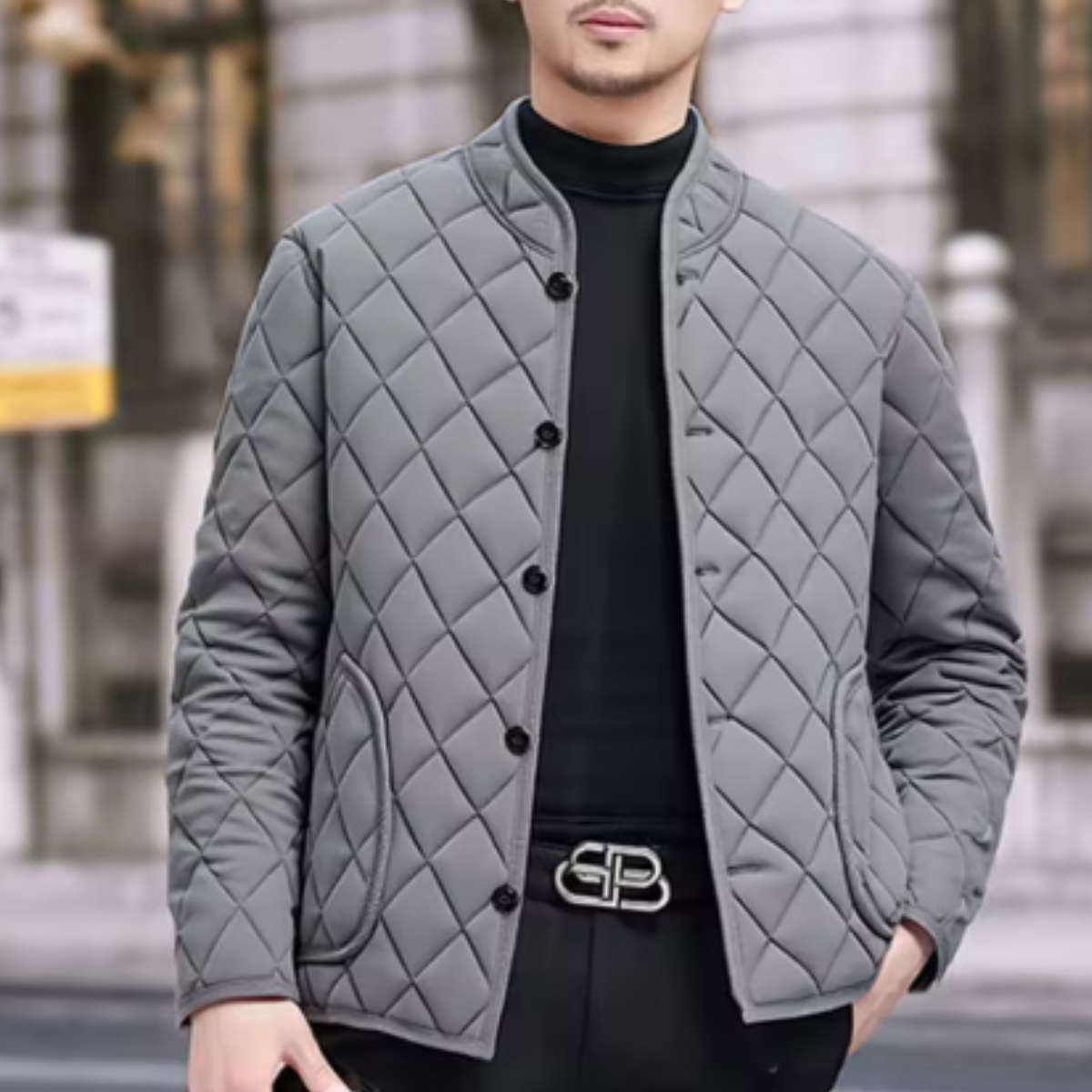 Beau | Men's Quilted Blazer Gray Button Up Jacket