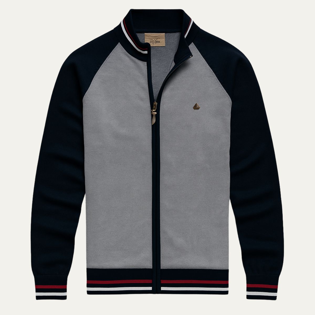 Beau | Men's Casual Zip Up Cardigan Gray Black Colorblock