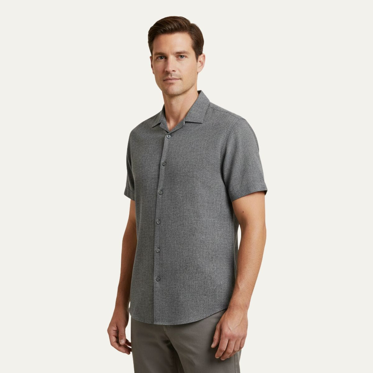 Axel | Men's Linen Shirt Gray Short Sleeve Button Up