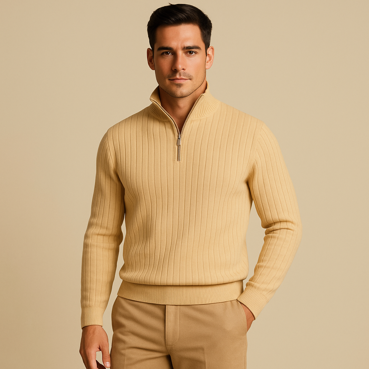 Bram | Men's Quarter Zip Ribbed Sweater Navy