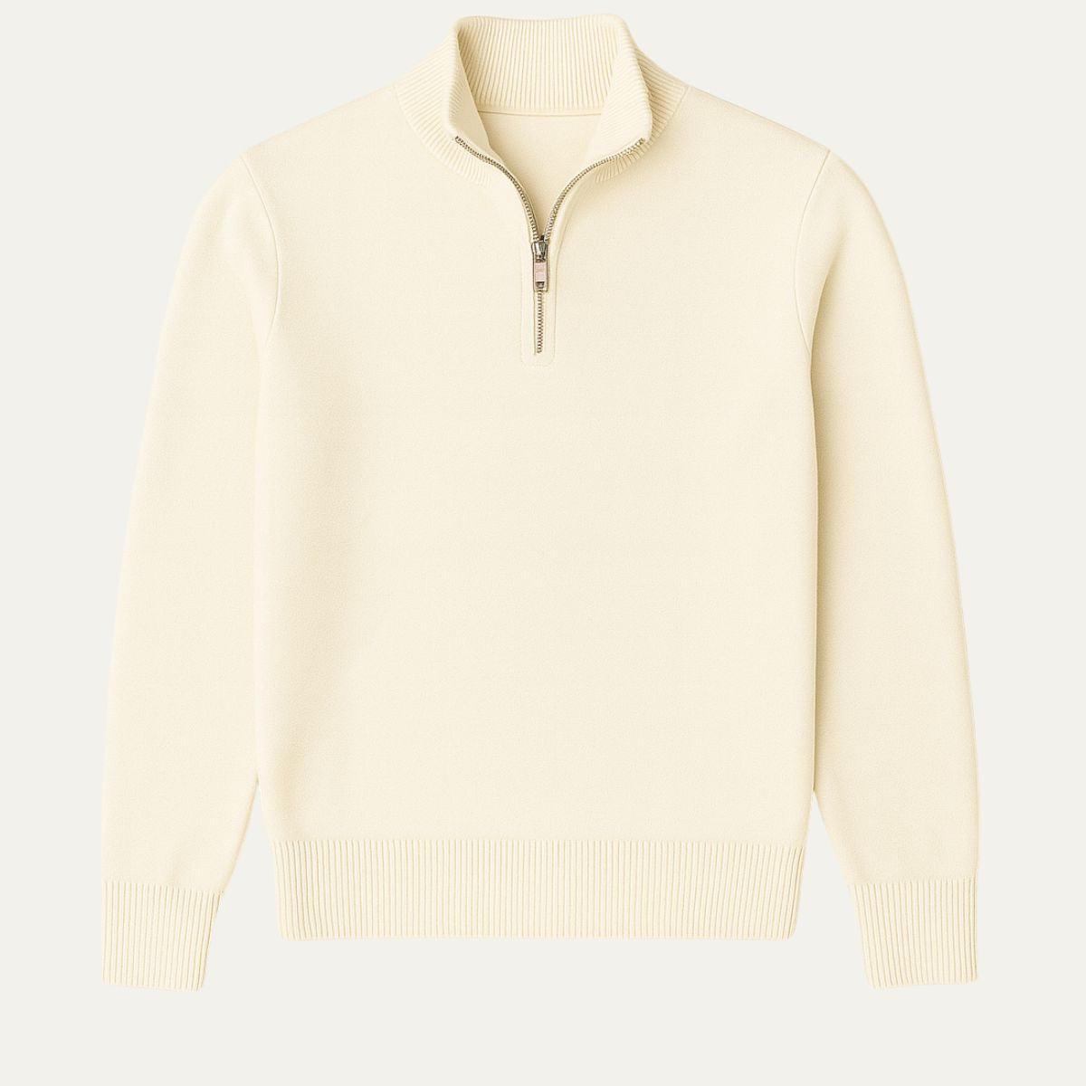 Axel | Men's Quarter Zip Sweater Cream Ribbed Collar
