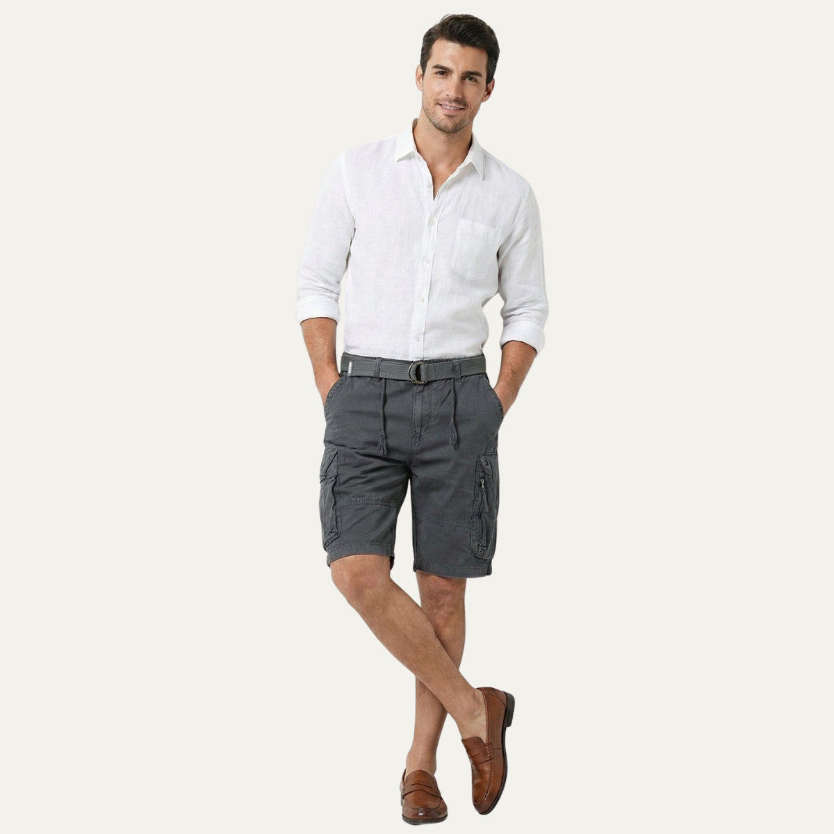 Jude | Men's Cargo Shorts Beige Multiple Pockets