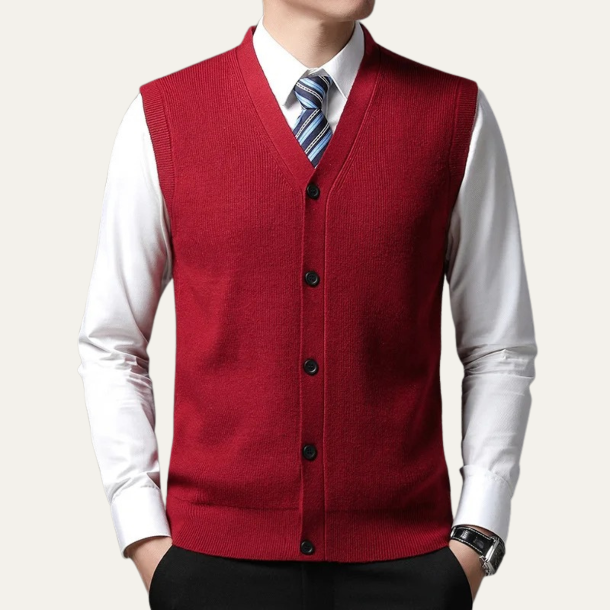Beau | Men's Sweater Vest Blue Button Up V Neck