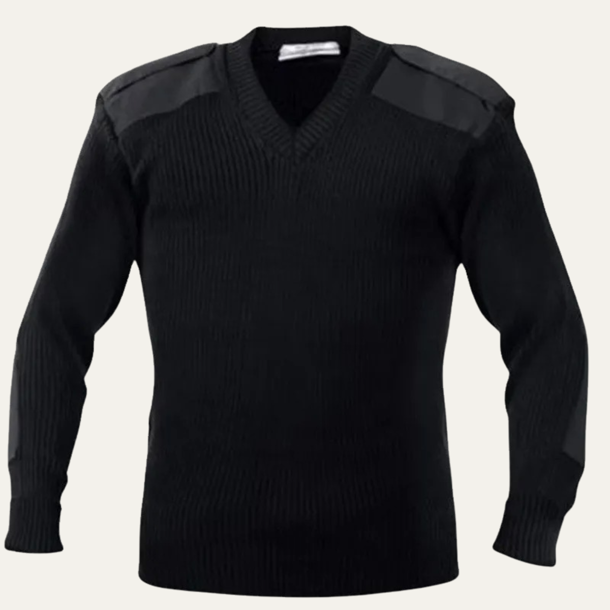Bram | Men's Ribbed V Neck Sweater Sage Green Shoulder Patch