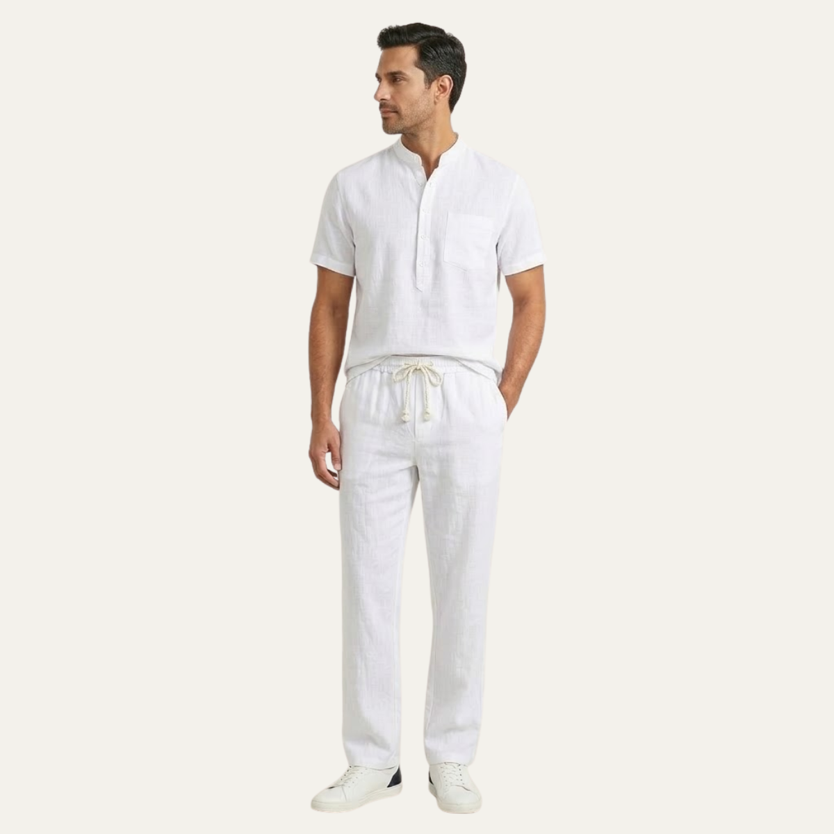 Kai | Men's Linen Lounge Set Black Short Sleeve