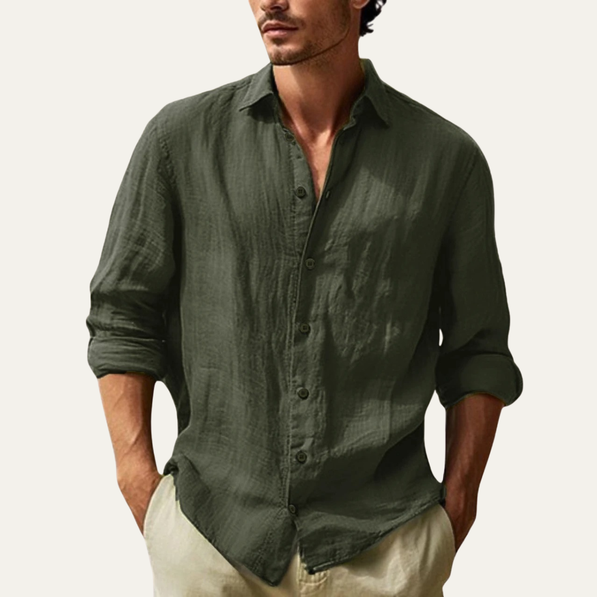 Jet | Men's Linen Shirt Gray Long Sleeve Button Up