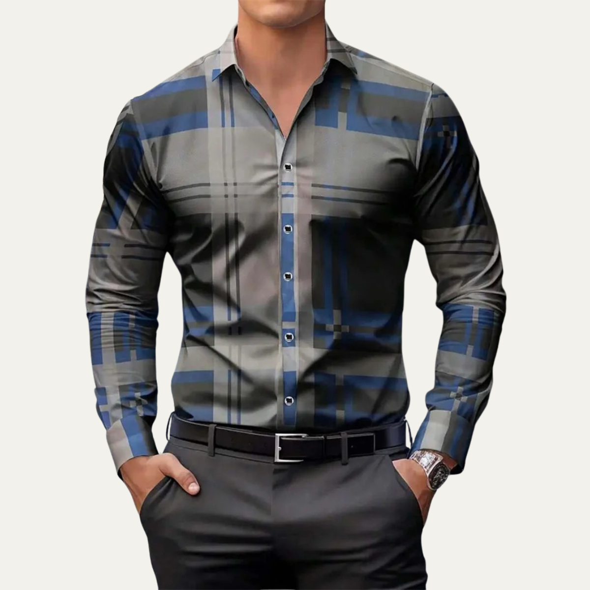Beau | Men's Plaid Button Up Shirt Navy White Black