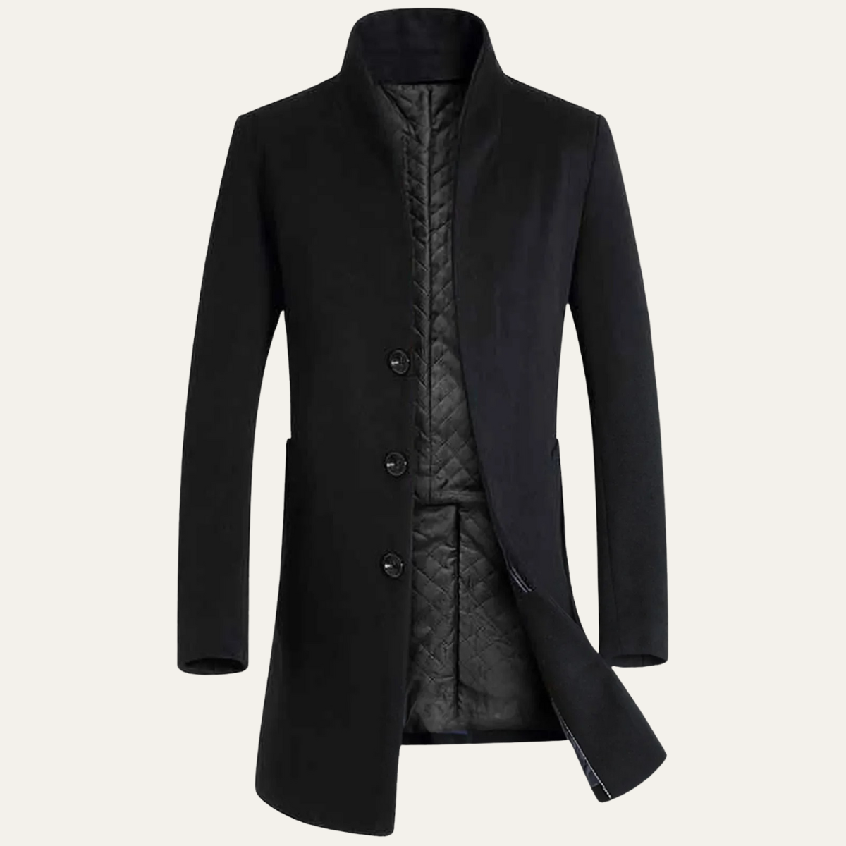 Grant | Men's Wool Blend Overcoat Gray Stand Collar Quilted Lining