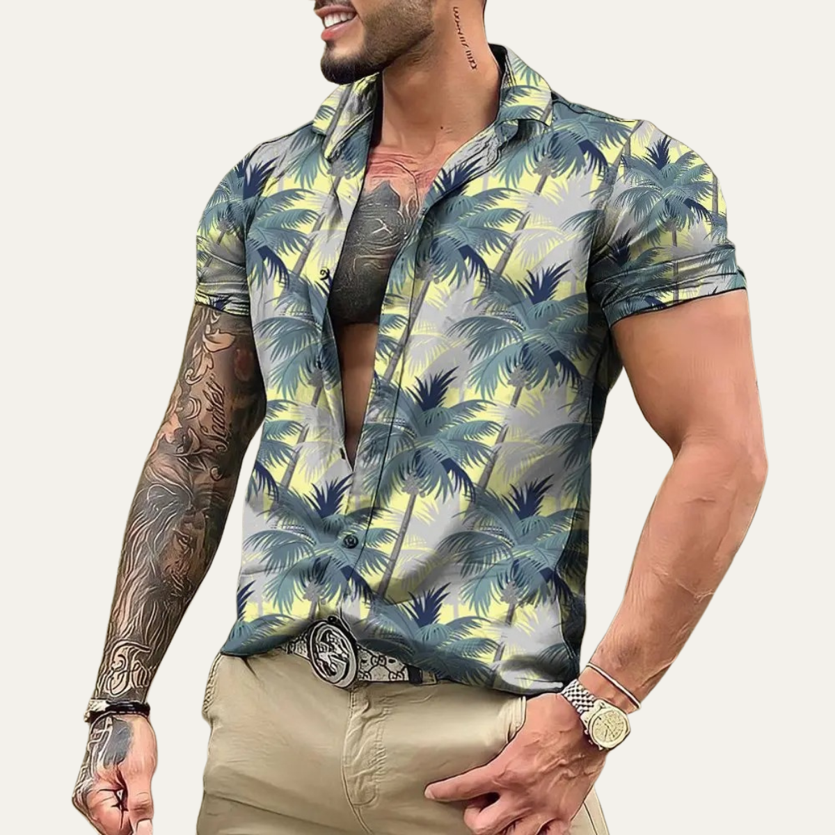 Sage | Men's Hawaiian Shirt Black Purple Floral Short Sleeve