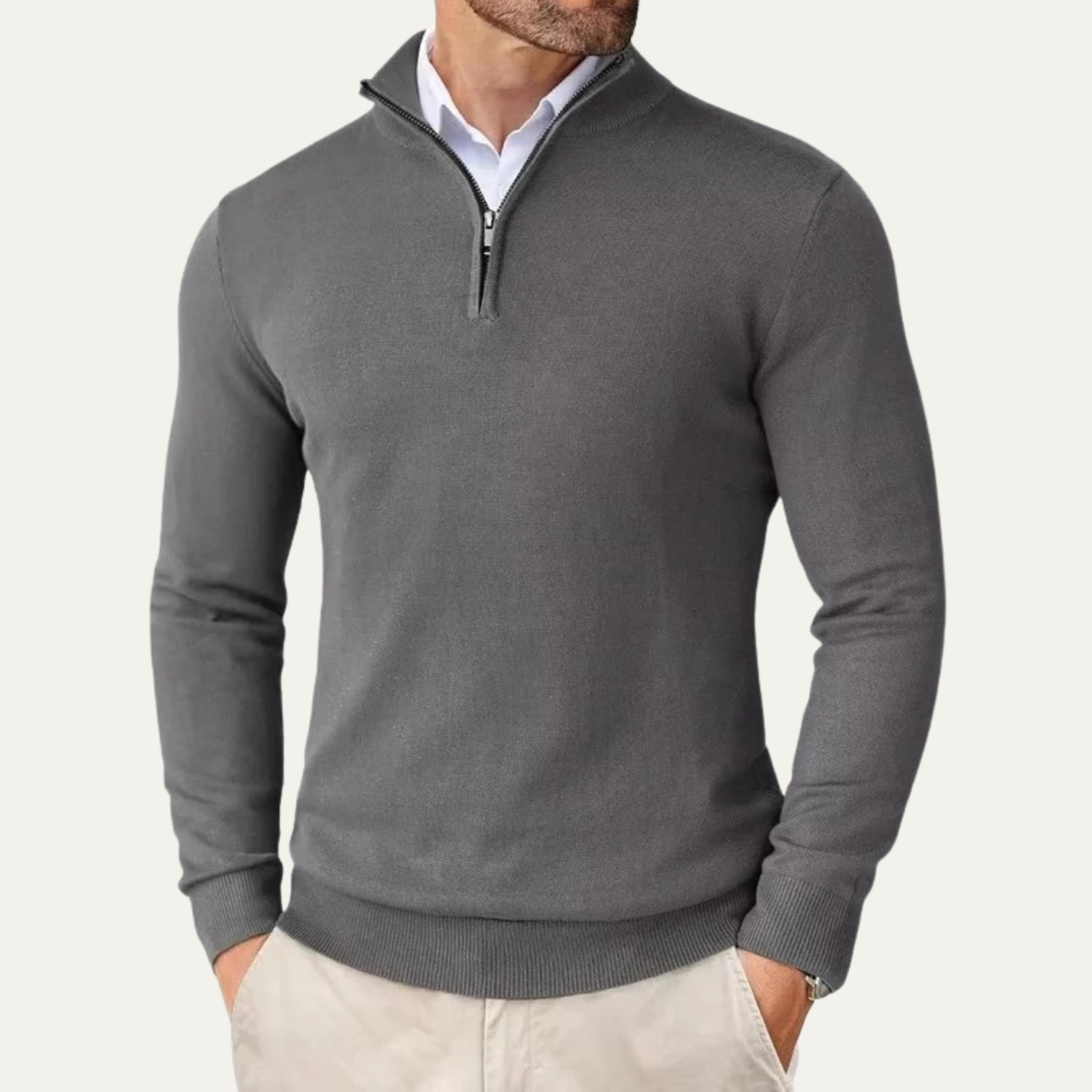 Bram | Men's Quarter Zip Sweater Camel Mock Neck Long Sleeve