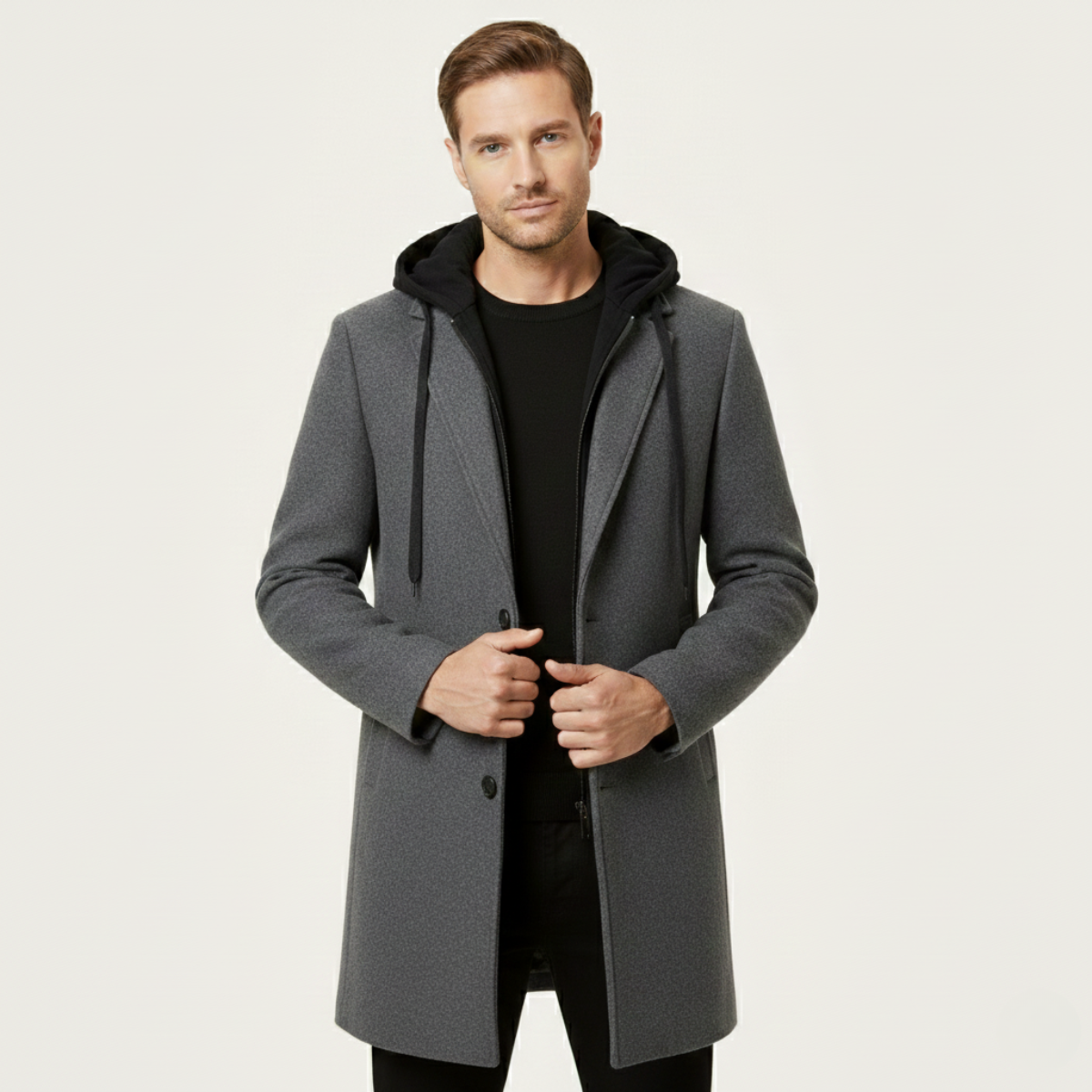 Bram | Men's Wool Overcoat Caramel Hooded Quilted Lining