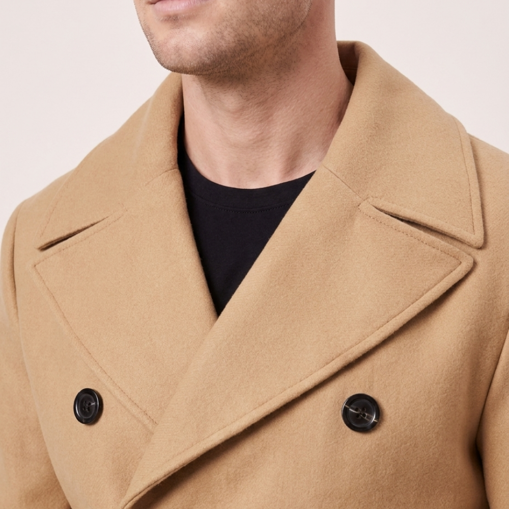 Rhys | Men's Double Breasted Wool Pea Coat Navy