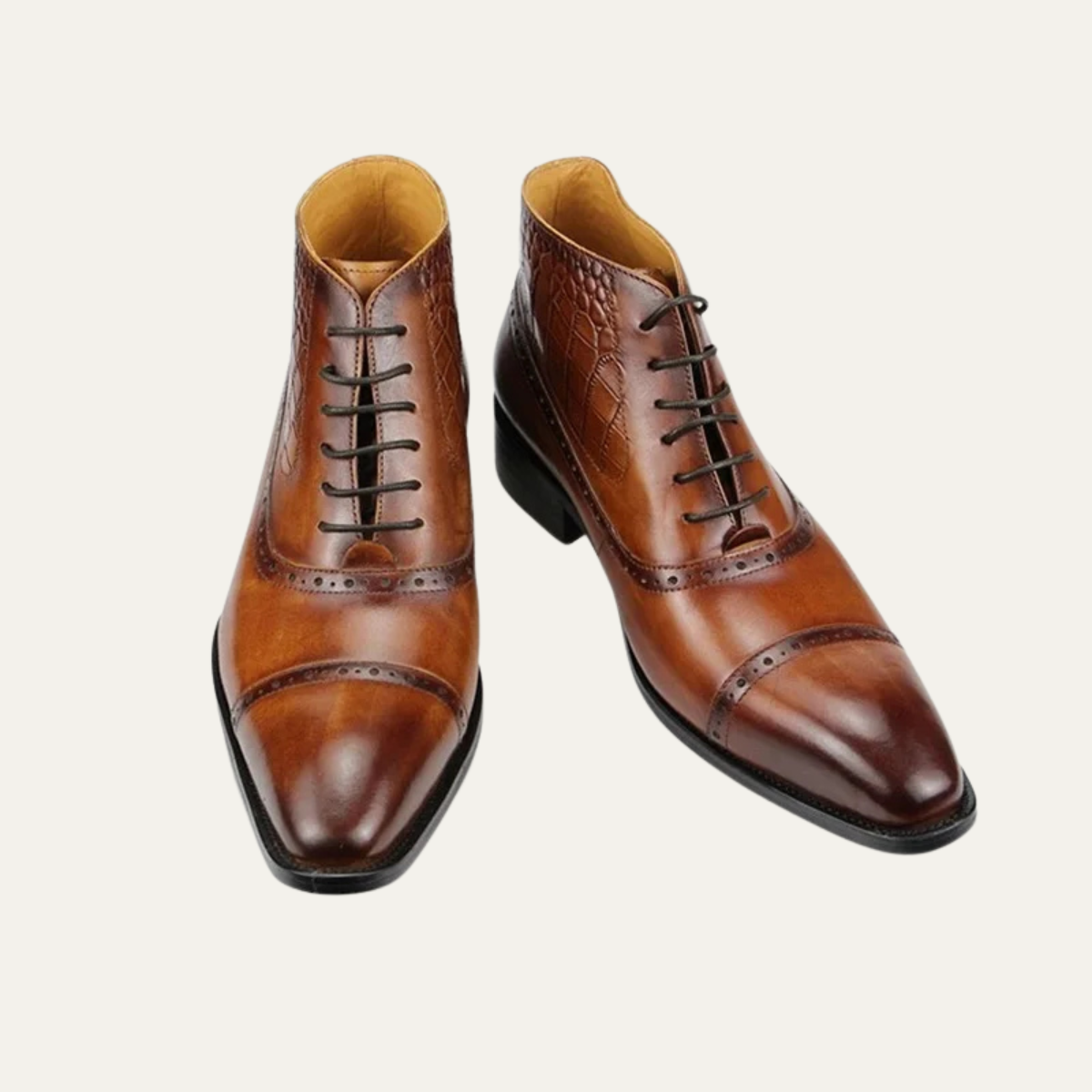 Rhys | Men's Leather Brogue Lace Up Ankle Dress Boots Cognac