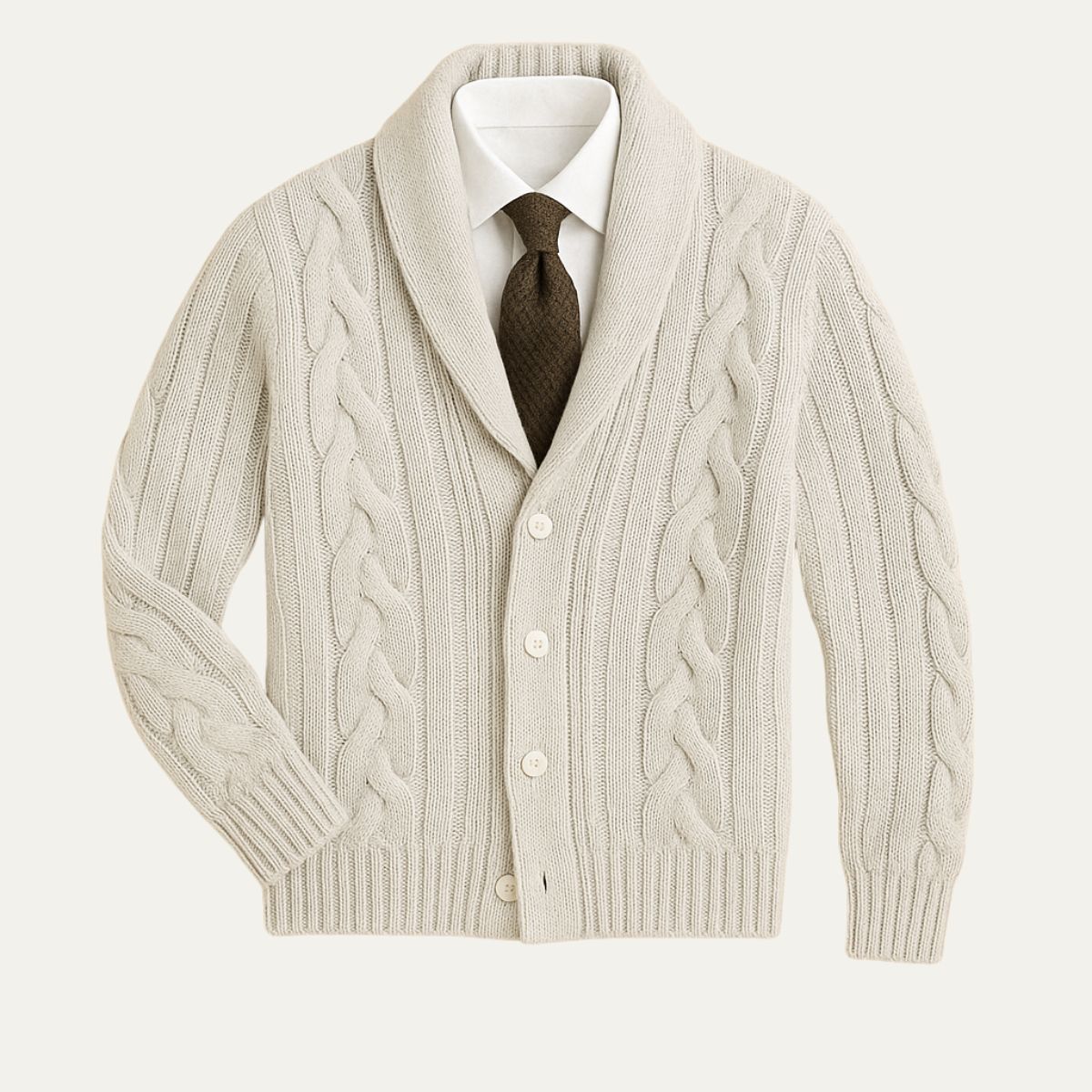 Bram | Men's Cable Knit Cardigan Beige Button Up