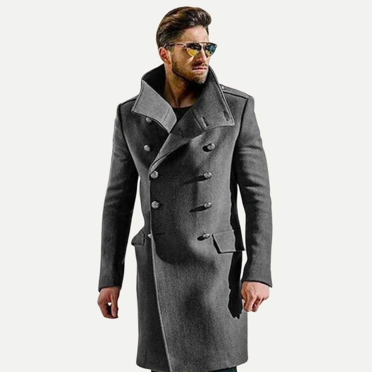 Idris | Men's Double Breasted Wool Coat Charcoal