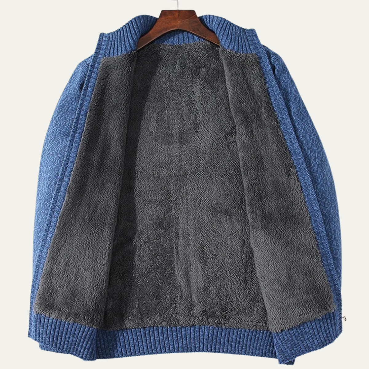 Max | Men's Cable Knit Cardigan Blue Fleece Lined
