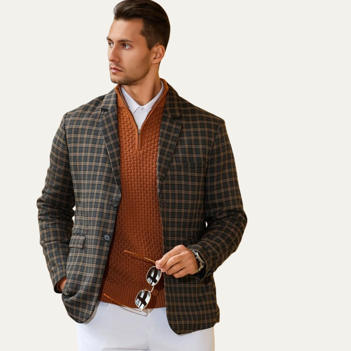 Axel | Men's Textured Quarter Zip Sweater Camel