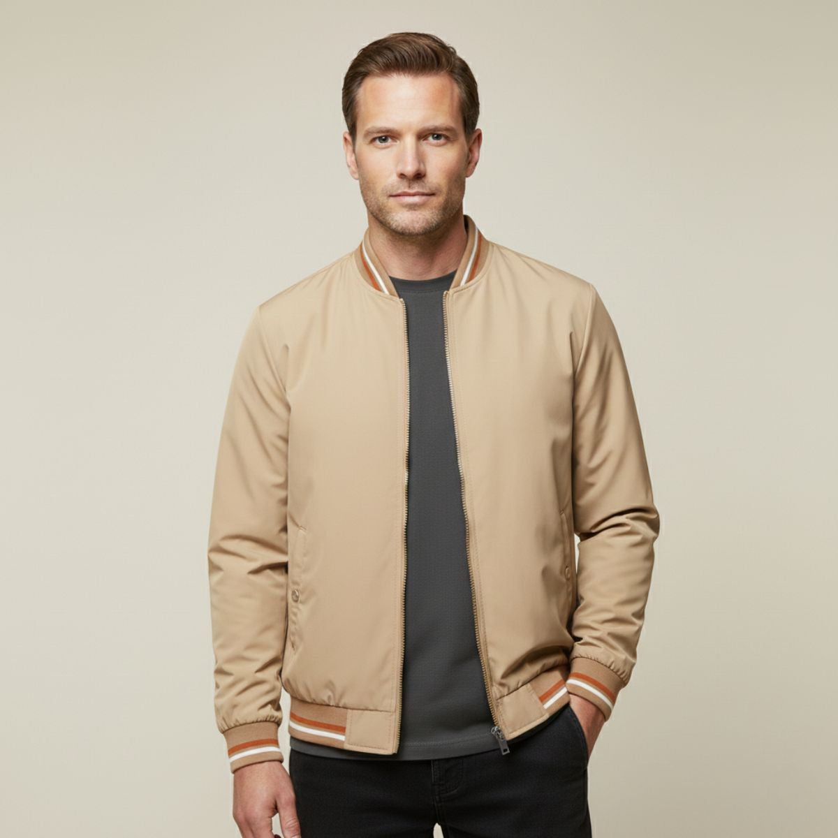 Ines | Men's Lightweight Bomber Jacket Sage Green Zip Up