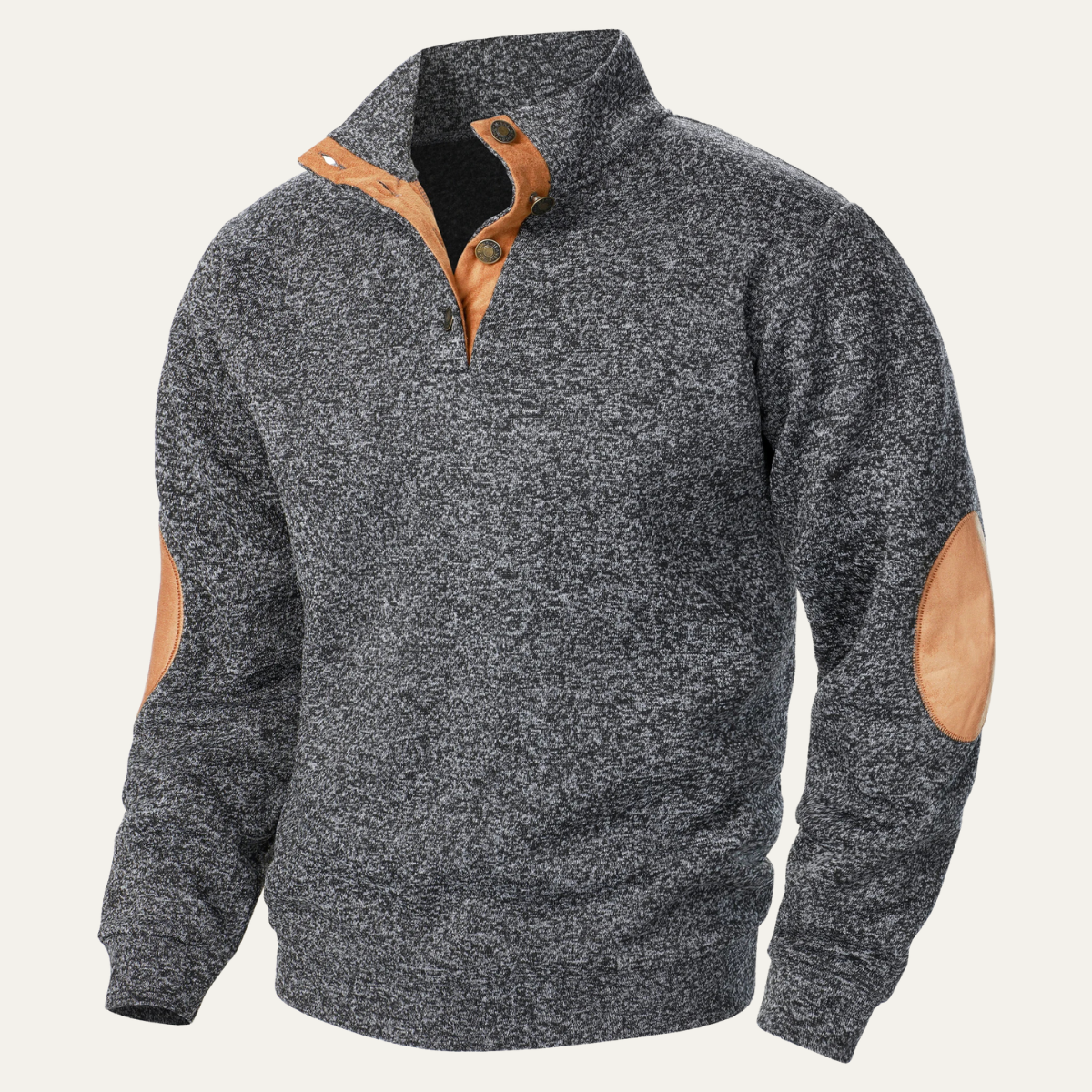 Jude | Men's Quarter Zip Sweater Charcoal Suede Elbow Patches