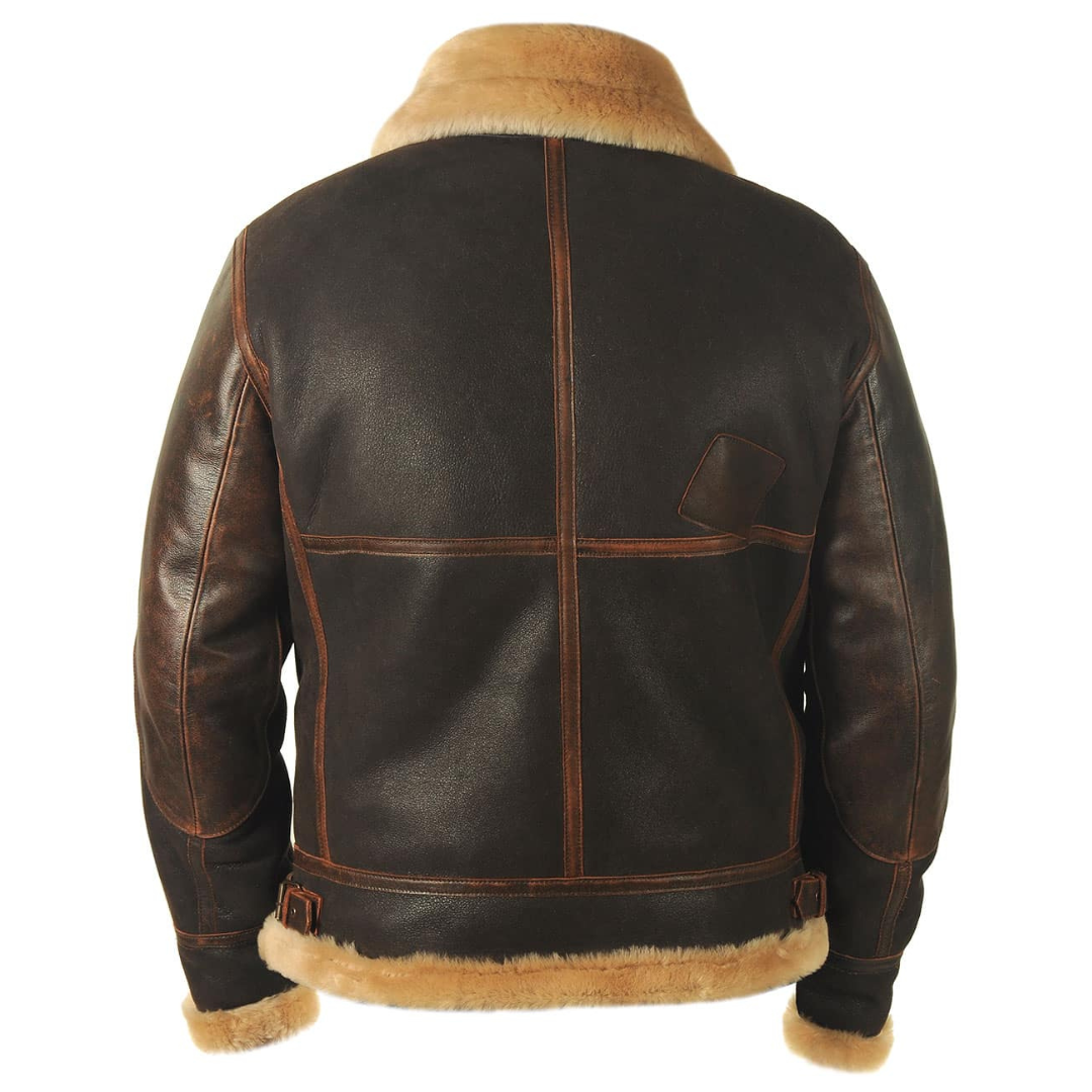 Voss | Men's Sherpa Collar Leather Jacket Brown
