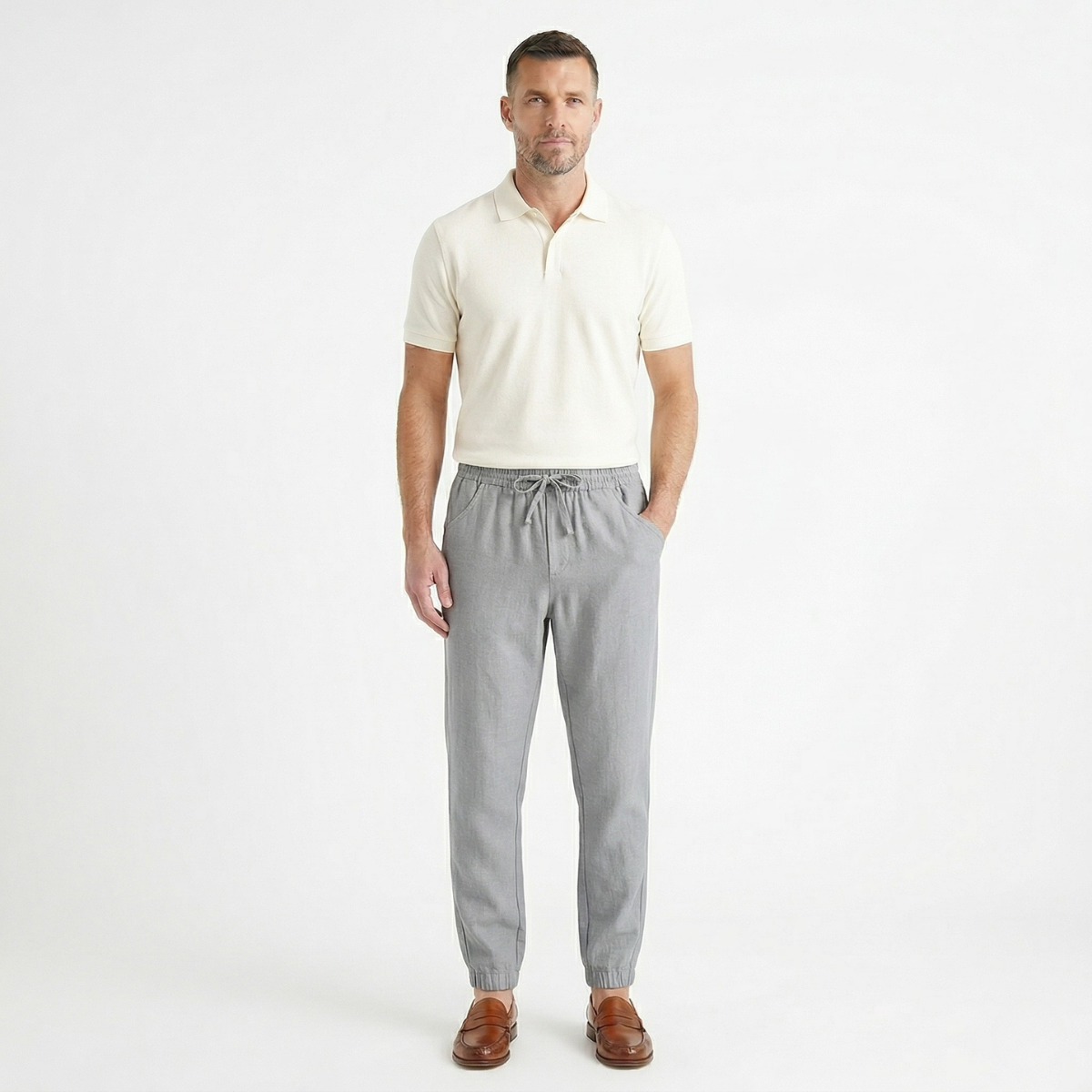 Axel | Men's Linen Joggers White Lightweight Summer Pants