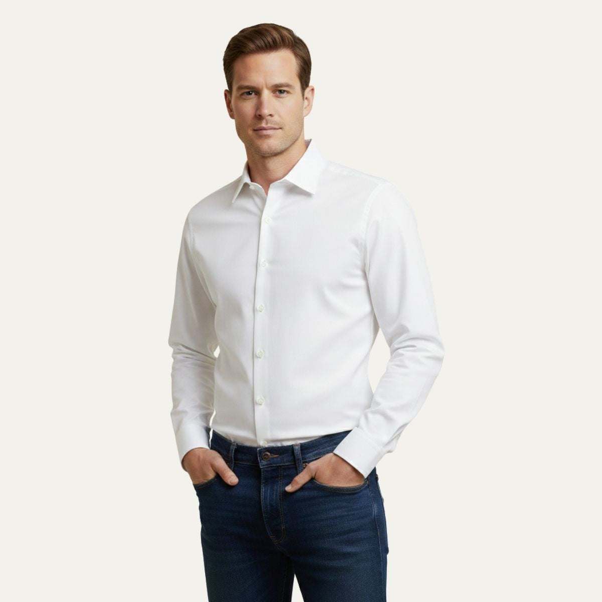 Rhys | Men's Button Up Shirt Navy Long Sleeve Cotton Poplin