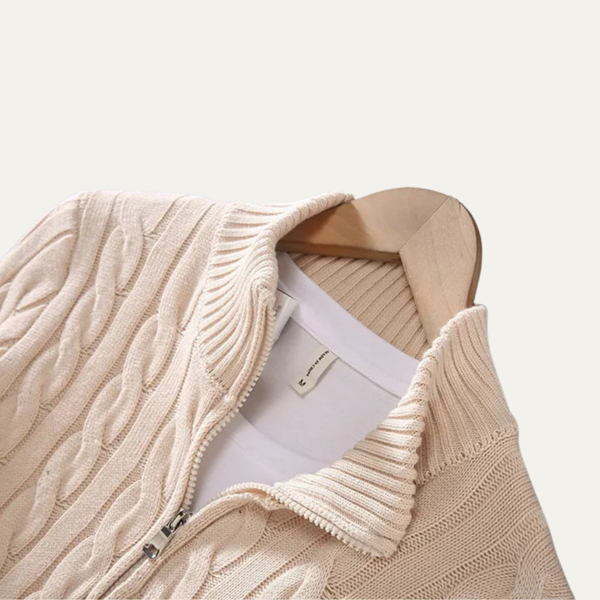 Luca | Men's Cable Knit Half Zip Sweater Cream