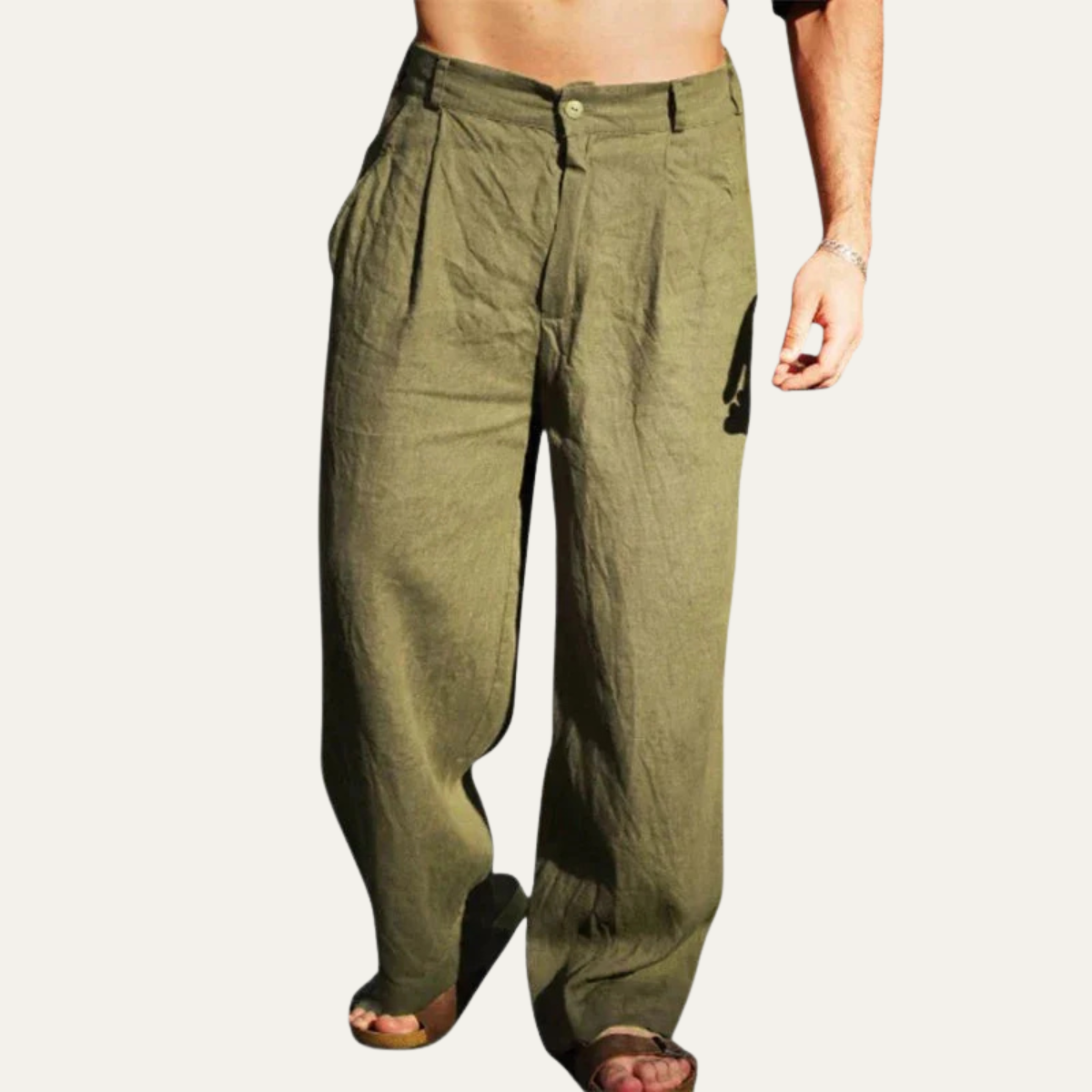 Ash | Men's Linen Pants Brown Relaxed Fit Wide Leg