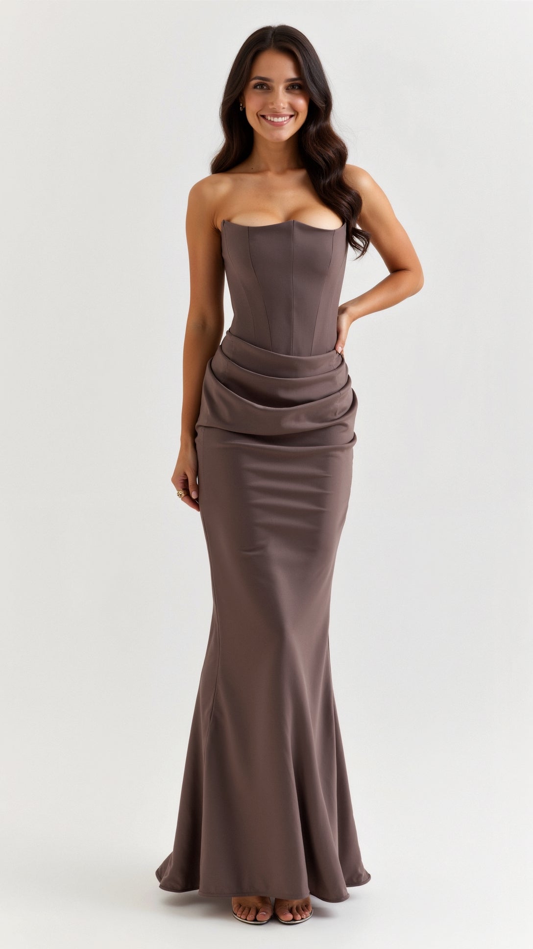 Cleo | Women's Satin Ruched Maxi Dress Black