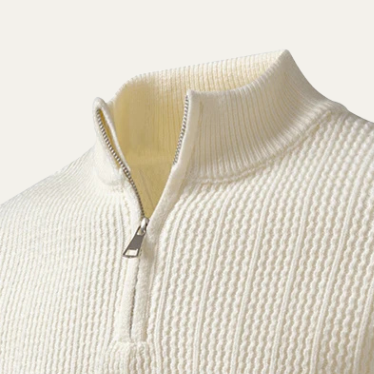 Soren | Men's Quarter Zip Sweater Cream Cable Knit Stand Collar