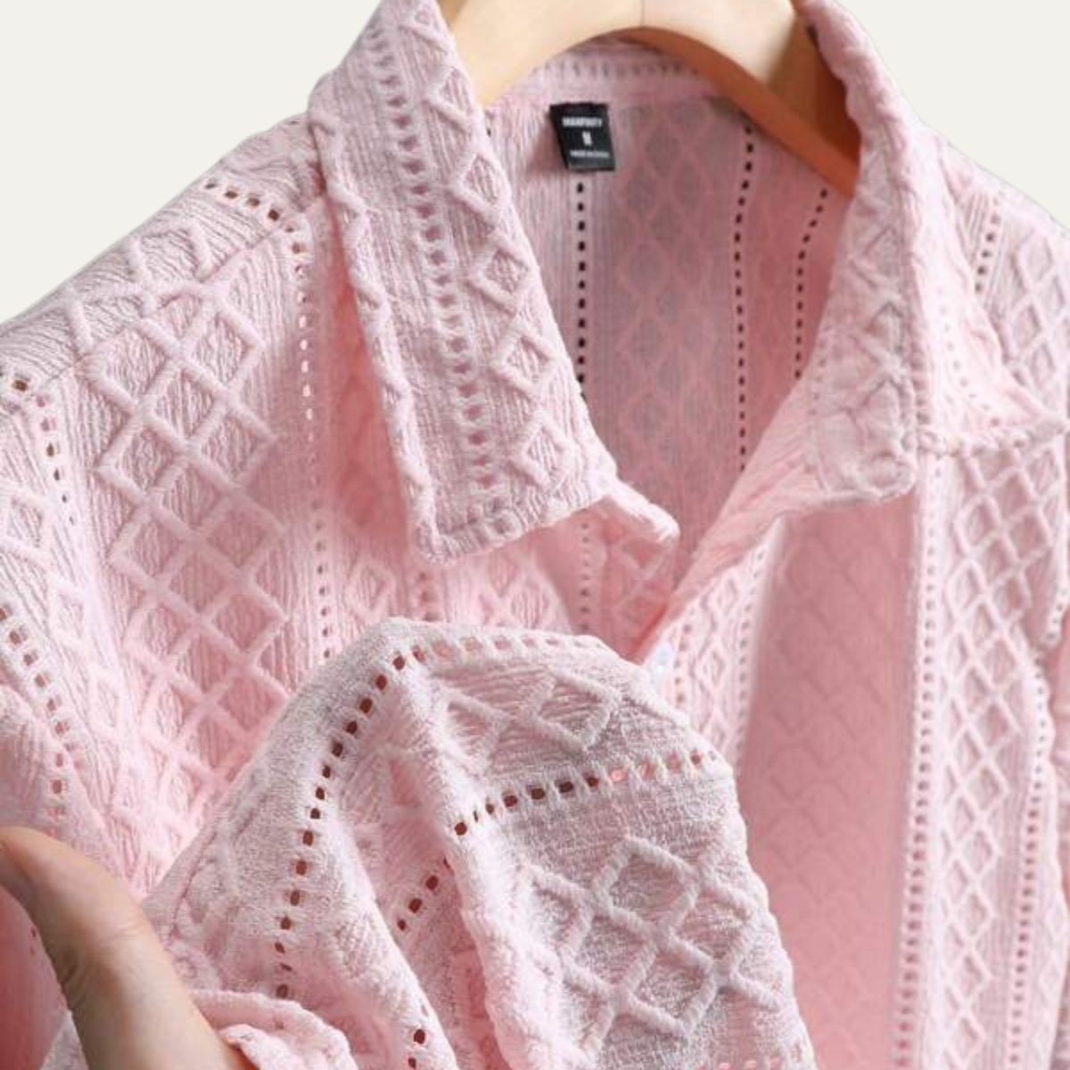 Kai | Men's Textured Button Up Shirt Pink Short Sleeve
