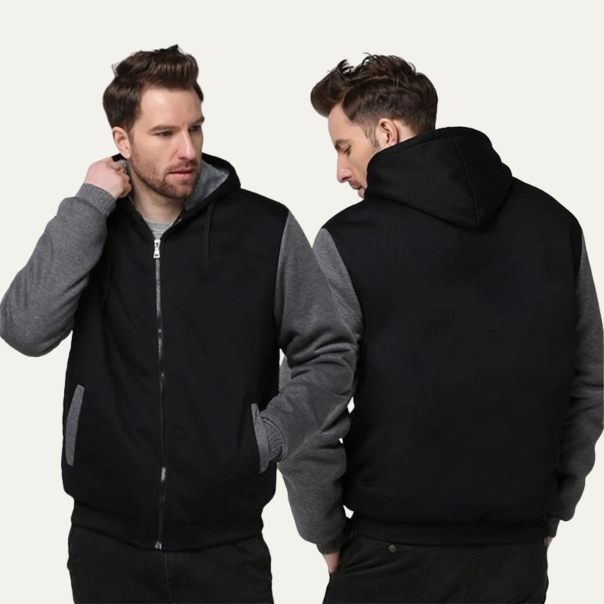 Bash | Men's Fleece Lined Zip Up Hoodie Black Gray