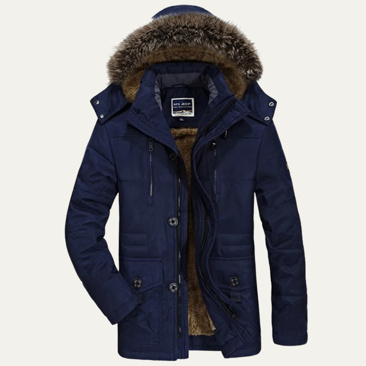 Bram | Men's Puffer Jacket Charcoal Fur Hooded Winter Coat