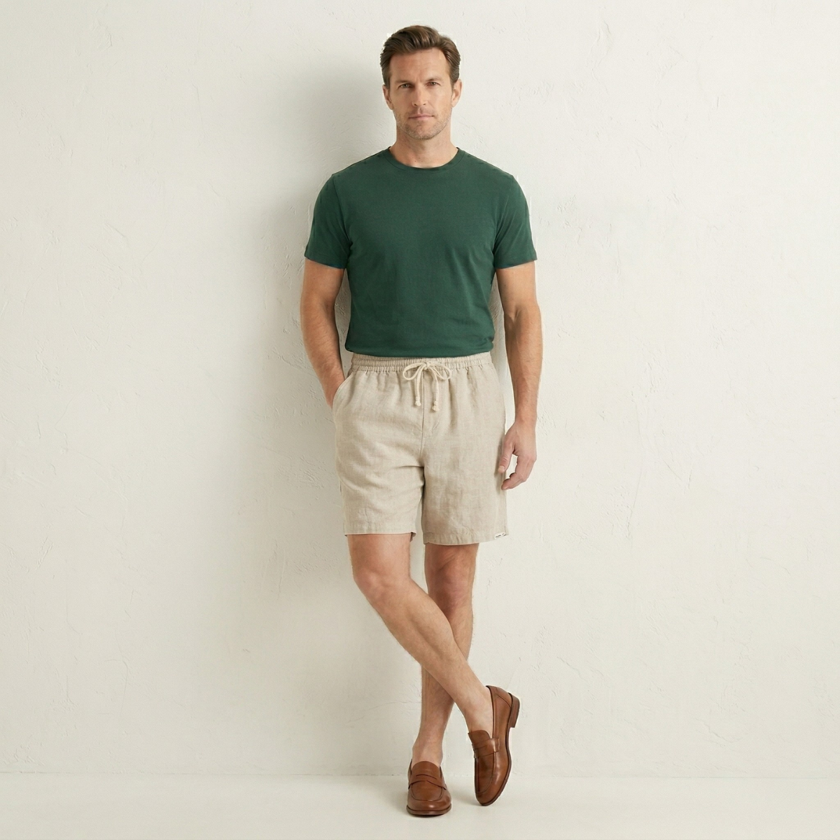 Ivas | Men's Casual Linen Shorts Black Drawstring