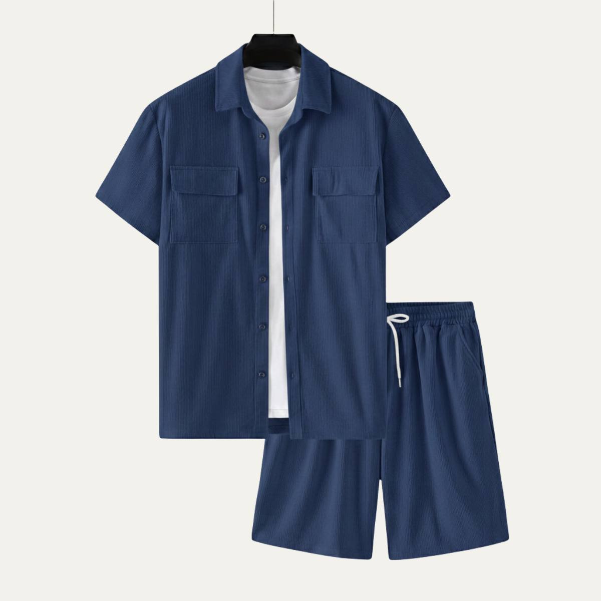 Beau | Men's Casual Corduroy Shorts Set Tan Short Sleeve