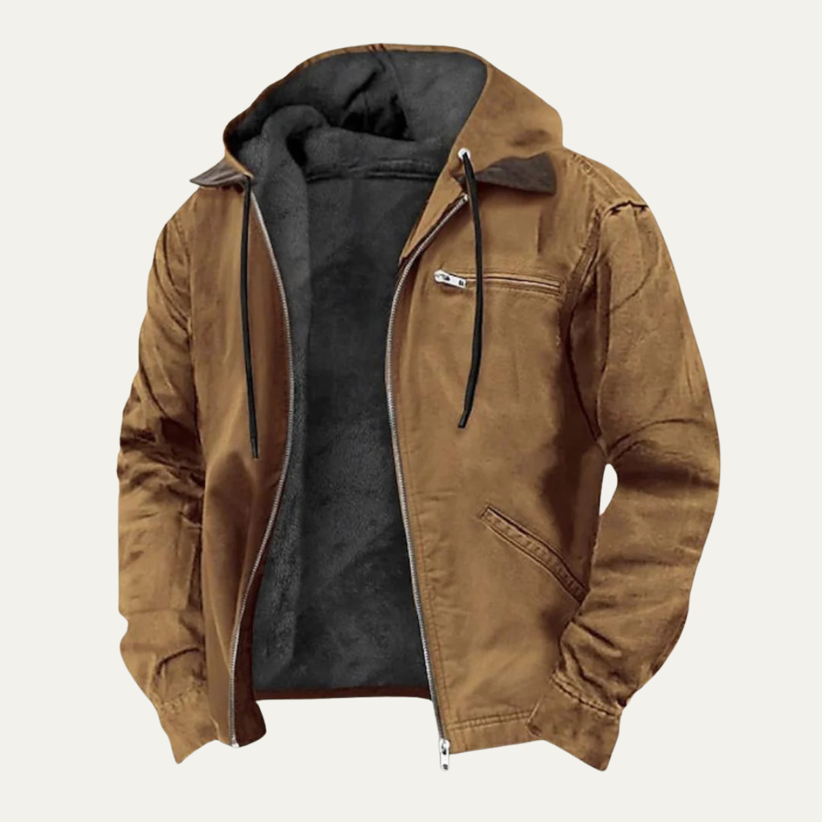 Ezra | Men's Brown Suede Hooded Jacket Fleece Lined
